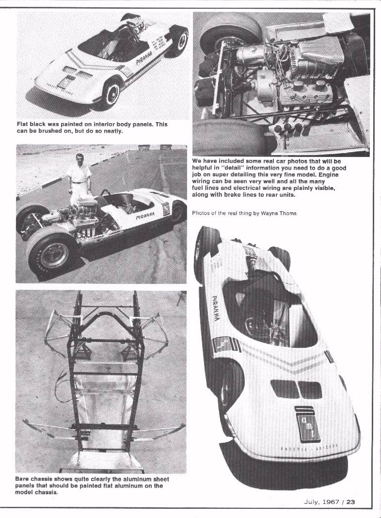 Detailed article on AMT Piranha Dragster model kit from 1967, page 3